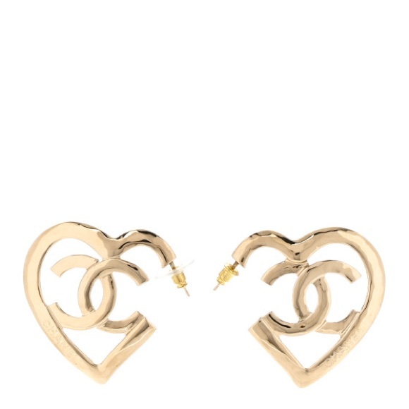BNIB Chanel CoCo in Love Heart Metal Hoop Earrings Gold AB7894 B07713 NG966 - Picture 4 of 7